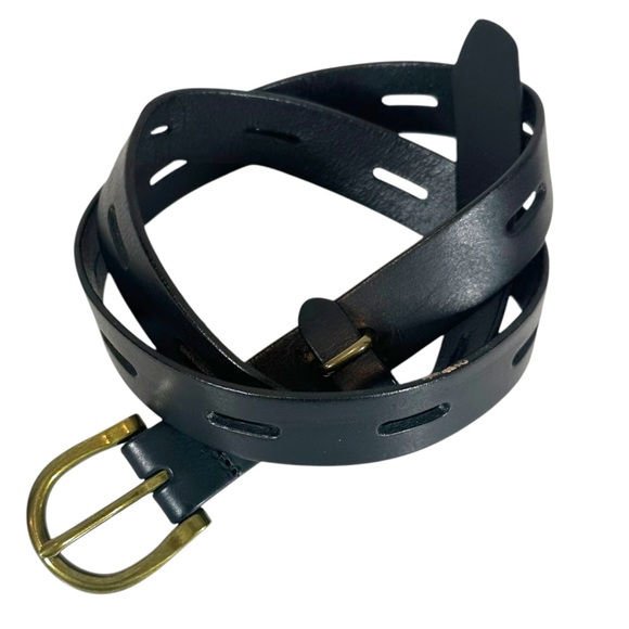 MADWELL Women's Small Black Leather Belt with Antiqued Brass Hardware - Picture 1 of 5